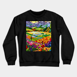 Stained Glass Colorful Mountain Flowers Crewneck Sweatshirt